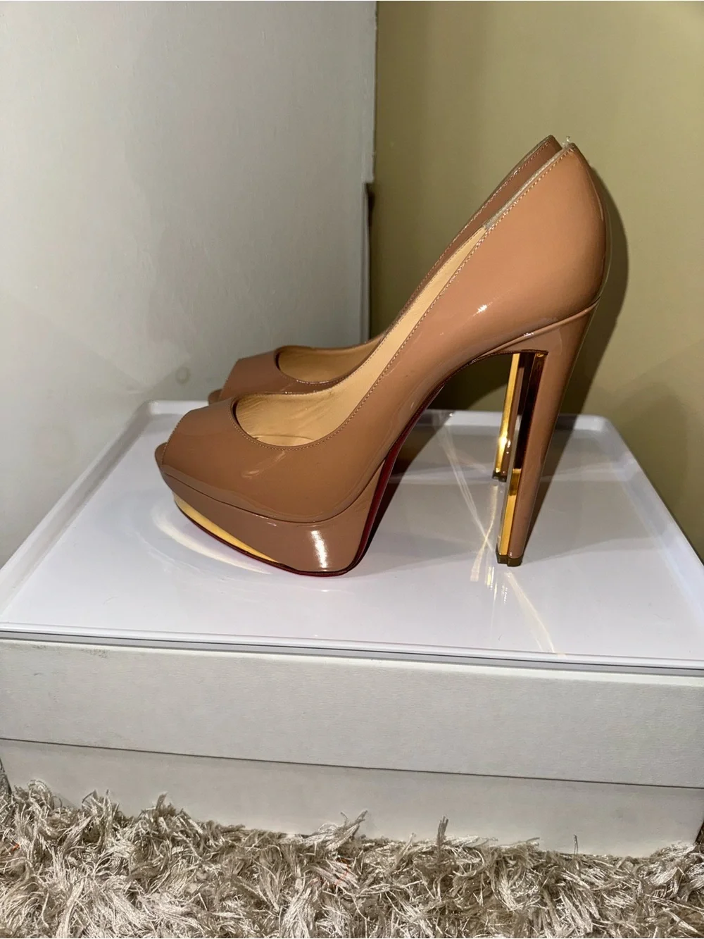 Christian Louboutin Nude Patent Platform High Heel Pumps - Women